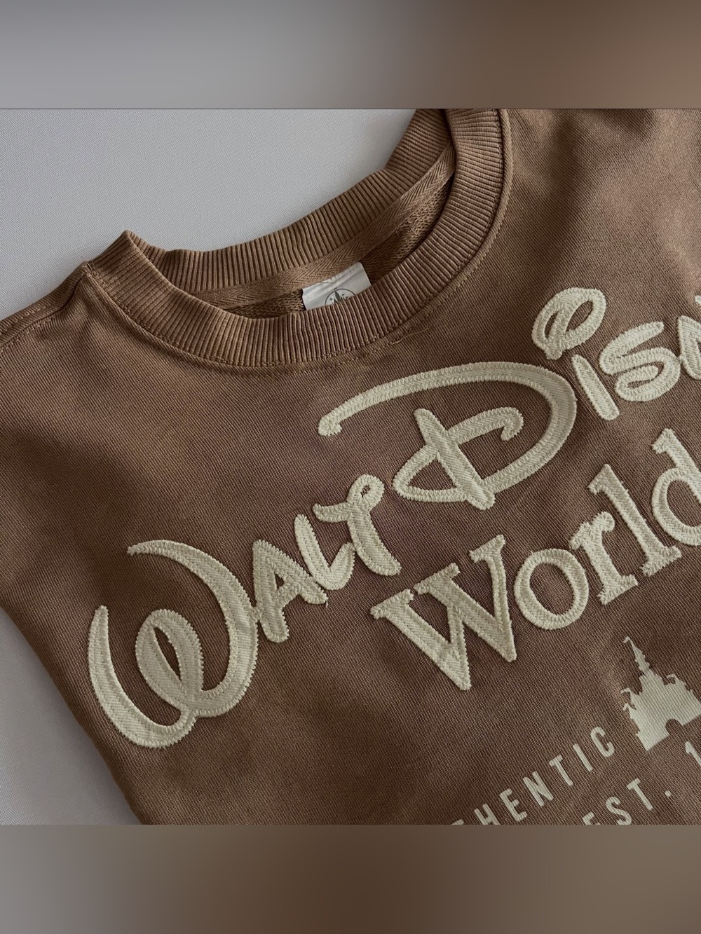 Disney Brown Crewneck Sweatshirt with Cream Walt Disney World Embroidery